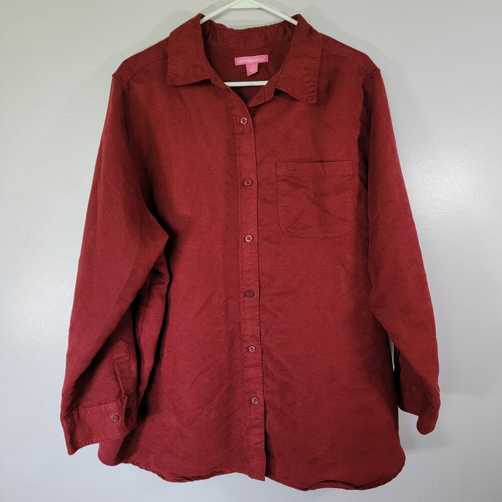 Faux Suede Button Shirt Womens 1X Office Western Cabincore Maroon Woman Within